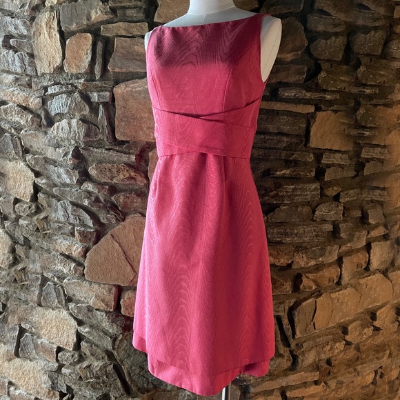 Bigio Collection Belted Coral Moiré Dress